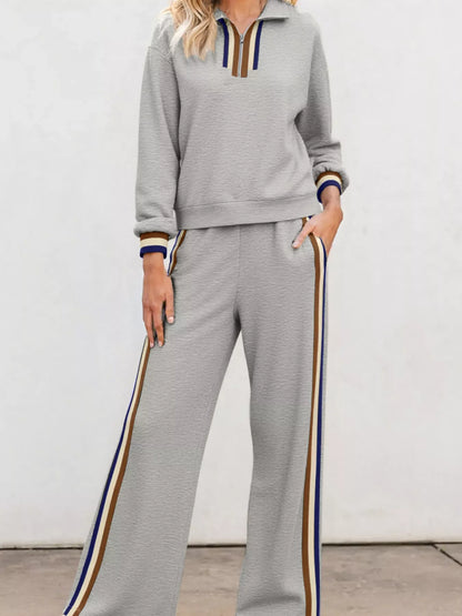 Hazel Blues® |  Casual Striped Trim Top and Pants Set
