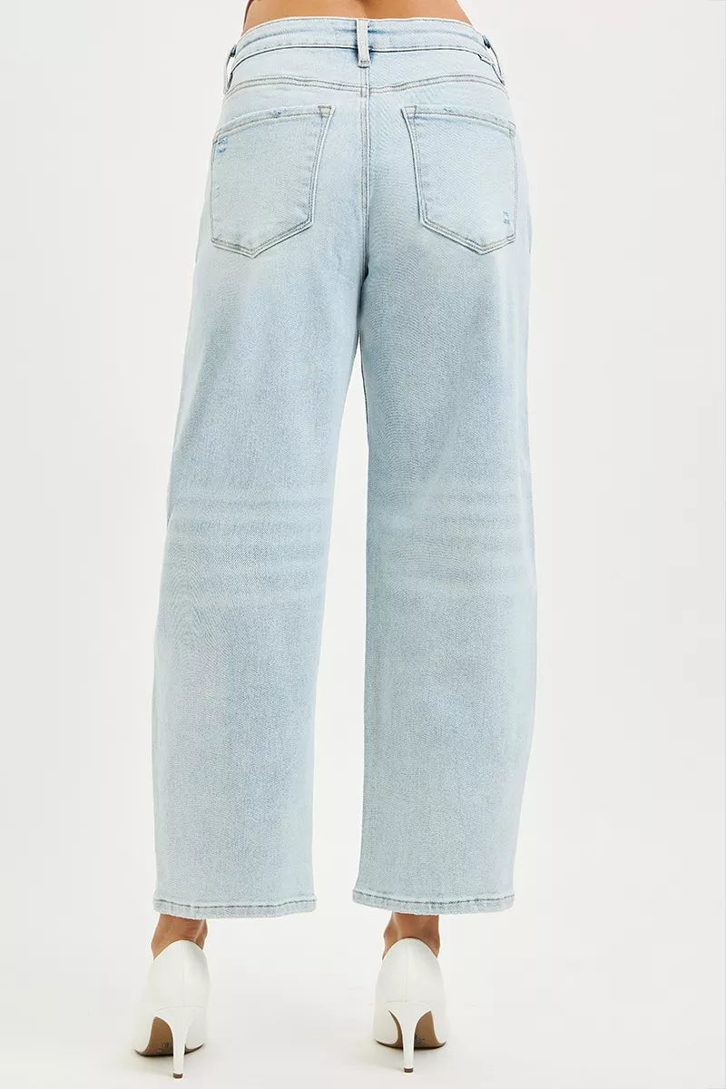 Hazel Blues® |  RISEN High Rise Crop Barrel Jeans