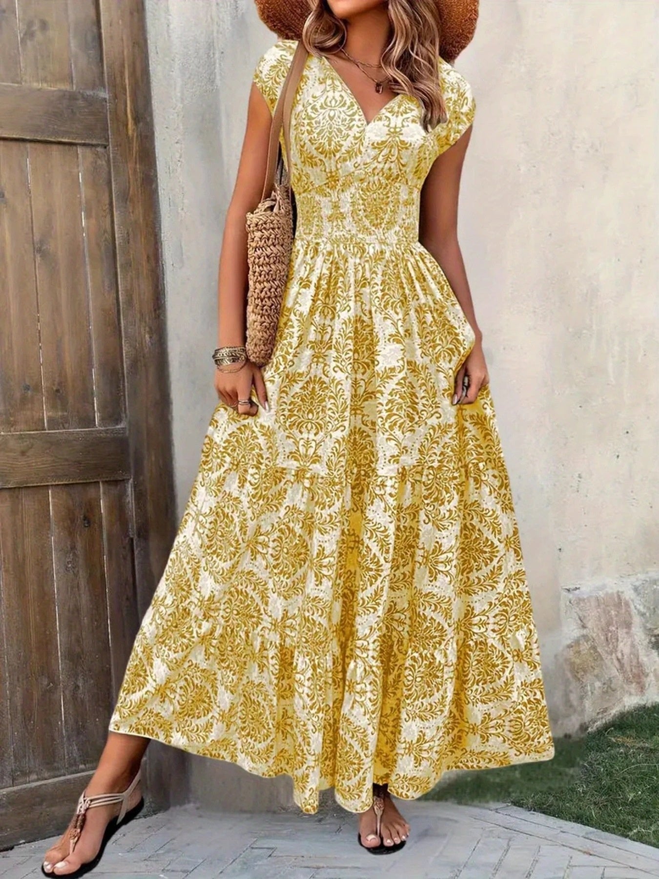 Hazel Blues® |  Printed Cap Sleeve Maxi Dress