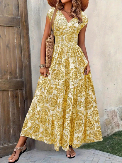 Hazel Blues® |  Printed Cap Sleeve Maxi Dress