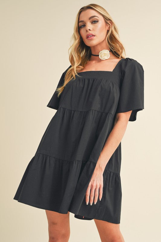 Hazel Blues® |  Aemi + Co Square Neck Half Sleeve Tiered Dress
