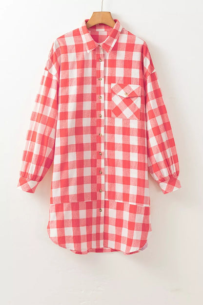 Hazel Blues® |  Oversized Plaid Button-Down Shirt Dress