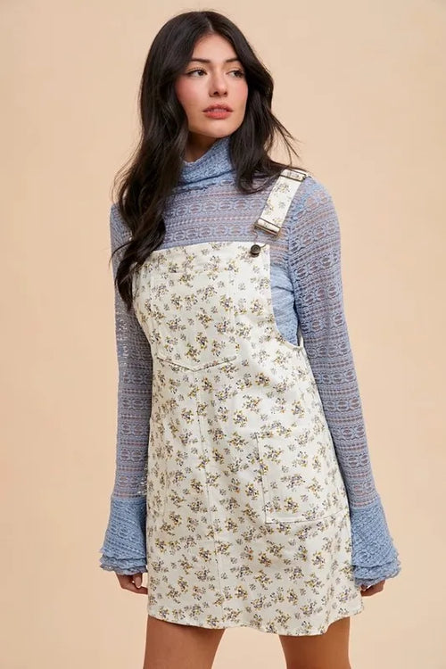 Hazel Blues® |  Annie Wear Stretch Ditsy Print Denim Overall Mini Dress