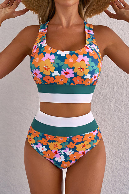 Hazel Blues® | Dearlove Green Floral Print Racerback Cutout High Waist 2pcs Bikini