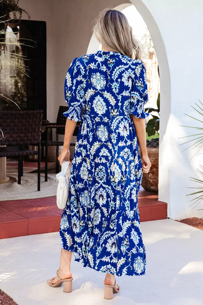 Hazel Blues® |  Wild Floral Print Frilled Collar Half Sleeve Dress