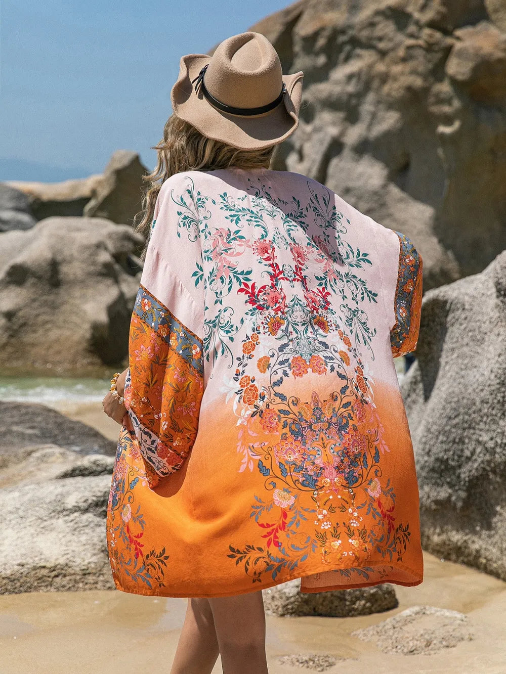 Hazel Blues® | Printed Open Front Long Sleeve Cover-Up