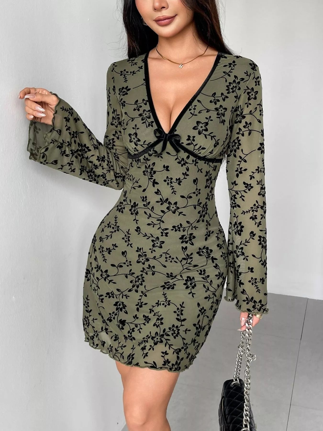 Hazel Blues® |  Floral Print Flare Sleeve Mini Dress