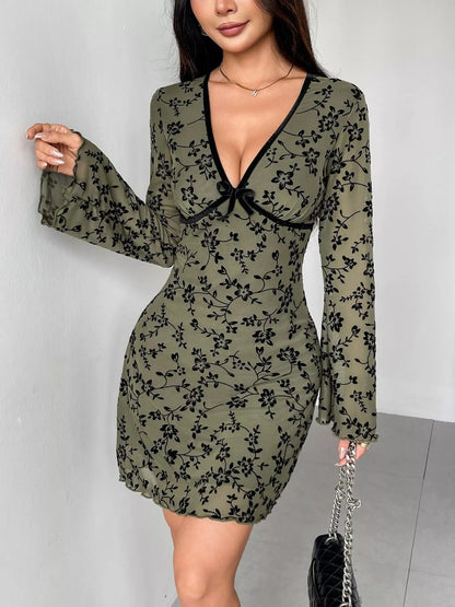 Hazel Blues® |  Floral Print Flare Sleeve Mini Dress