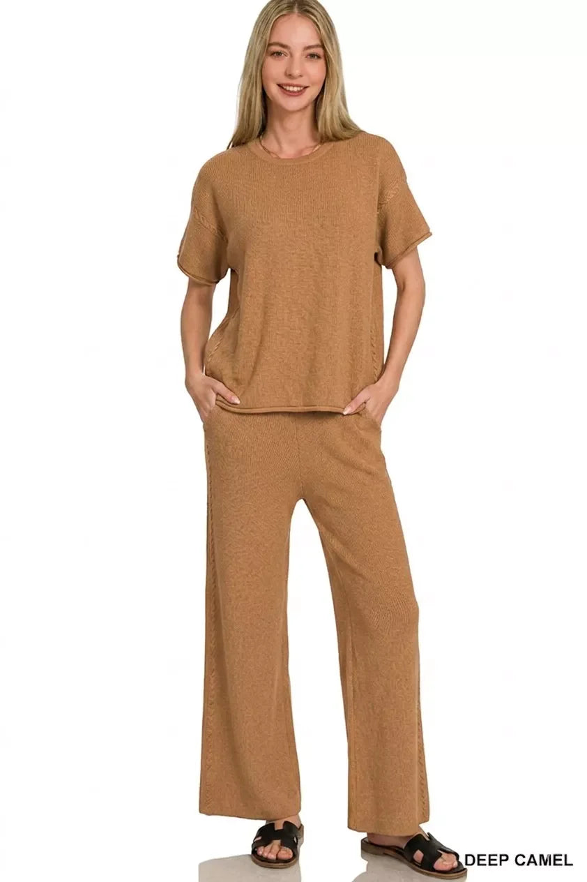 Hazel Blues® |  Zenana Viscose Round Neck Top & Pants Set