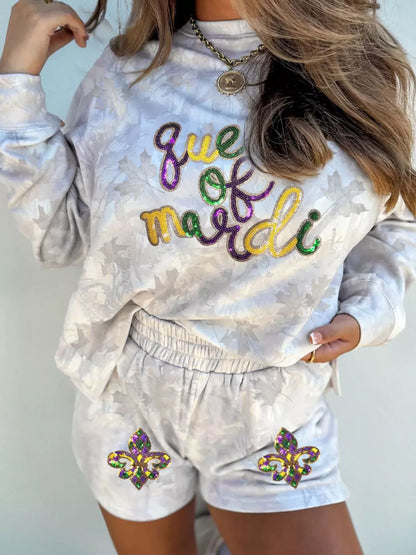 Hazel Blues® |  Queen of Mardi Gras Top and Shorts Set