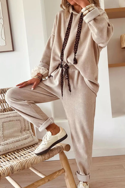 Hazel Blues® |  Leopard Drawstring Hoodie and Pants Set