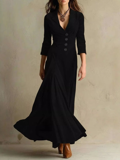 Hazel Blues® |  Velvet Button Front 3/4 Sleeve Maxi Dress