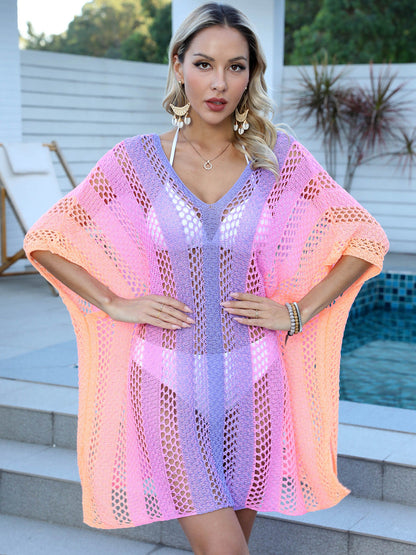 Hazel Blues® | Openwork Contrast V-Neck Cover-Up