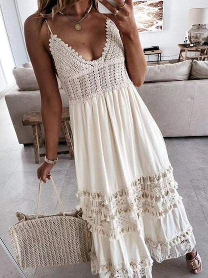 Hazel Blues® | Bohemian Crochet Trimmed Cami Dress with Tassel Trim