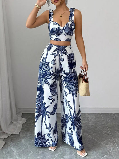 Hazel Blues® |  Floral Print Crop Top and Wide Leg Pants Set