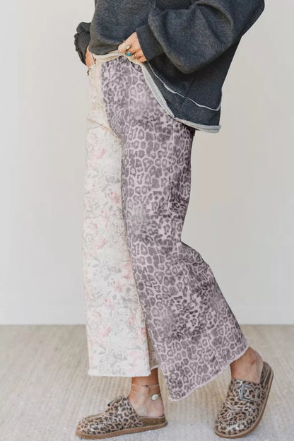 Hazel Blues® |  Wild Side Jeans | Leopard Floral Wide Leg Jeans