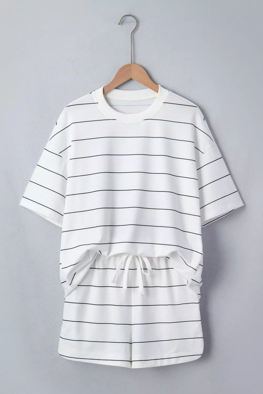 Hazel Blues® |  Stripe Half Sleeve Tee and Drawstring Shorts Set