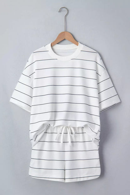 Hazel Blues® |  Stripe Half Sleeve Tee and Drawstring Shorts Set