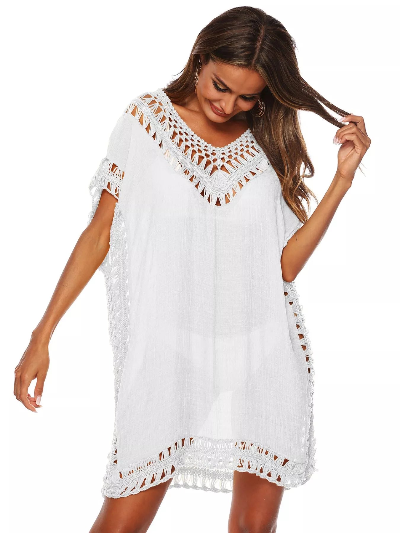 Hazel Blues® | Crochet Trim V-Neck Cover-Up Dress