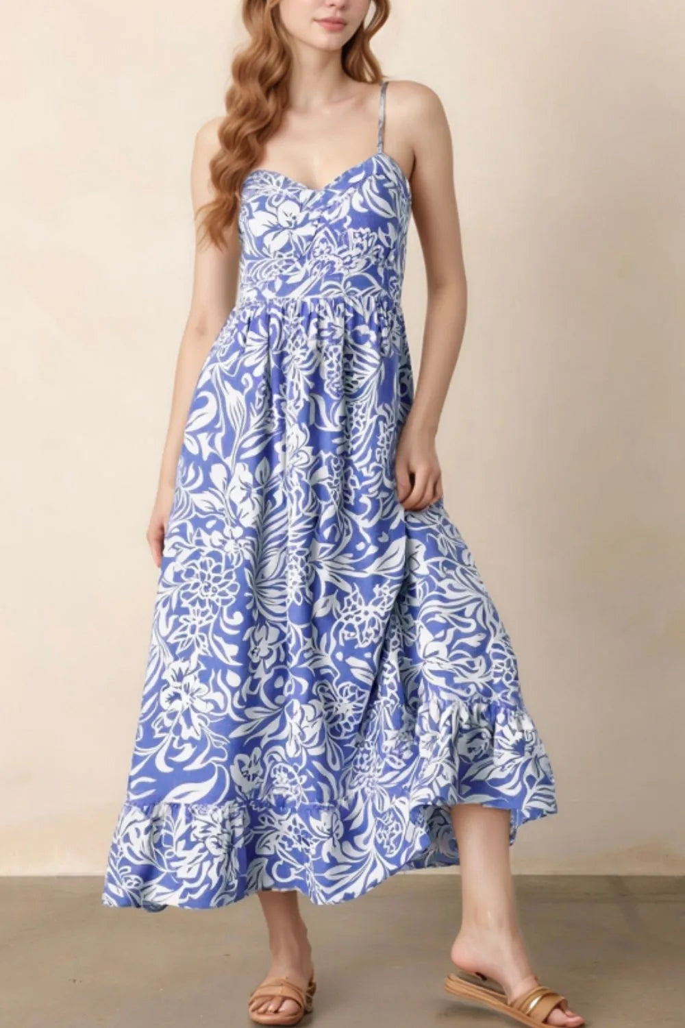 Hazel Blues® |  Floral Print Spaghetti Strap High Waist Dress