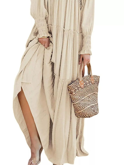 Hazel Blues® |  V-Neck Long Sleeve Tiered Maxi Dress