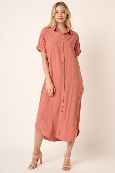 Hazel Blues® |  Mittoshop Collared Neck Dolman Short Sleeve Midi Shirt Dress