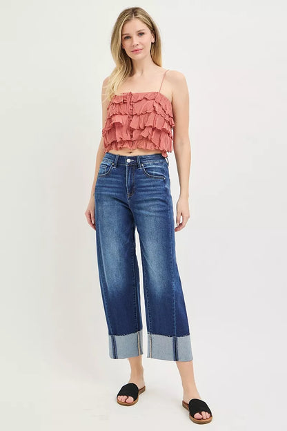 Hazel Blues® | RISEN Slouchy Crop Barrel Cuffed Jeans