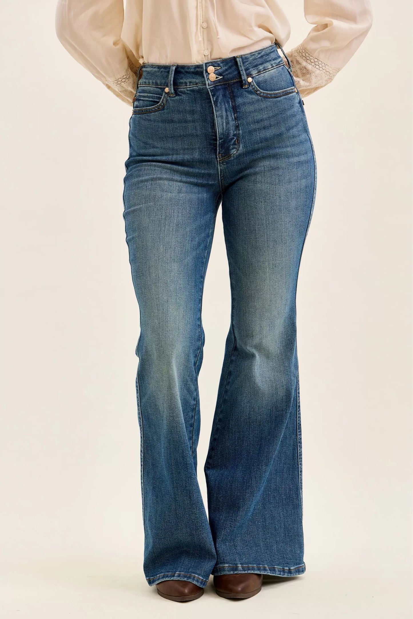 Hazel Blues® |  Judy Blue High Waist Double Button Tummy Control Flare Jeans