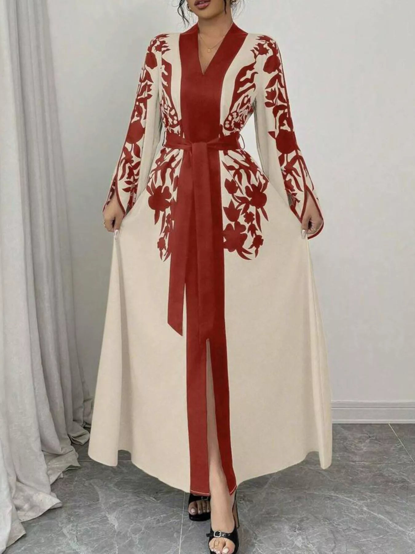 Hazel Blues® |  Printed Tie Waist Maxi Dress