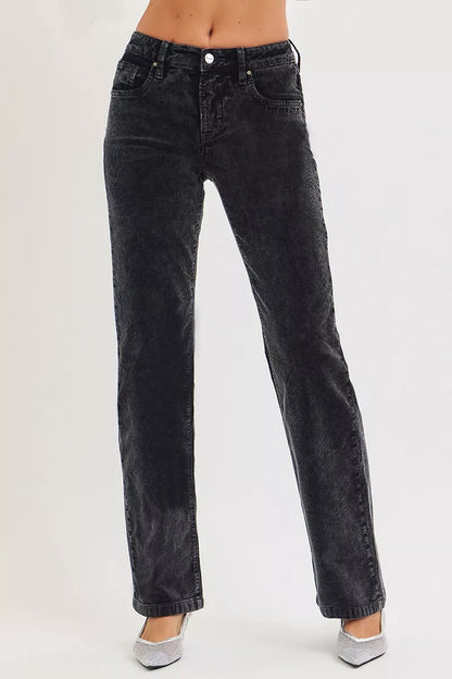 Hazel Blues® |  RISEN Tummy Control Mid Rise Straight Leg Corduroy Pants