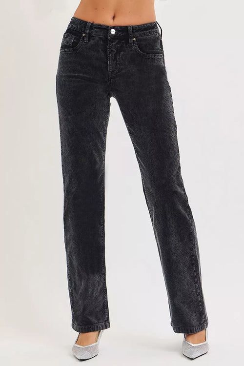 Hazel Blues® |  RISEN Tummy Control Mid Rise Straight Leg Corduroy Pants