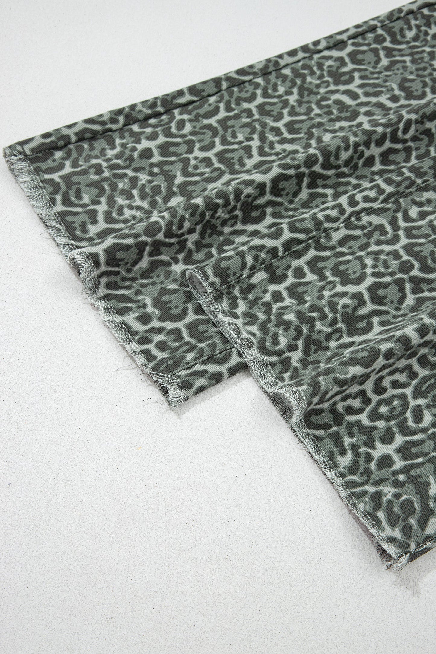 Hazel Blues® |  Gray Leopard Frayed Edge Wide Leg High Waist Jeans