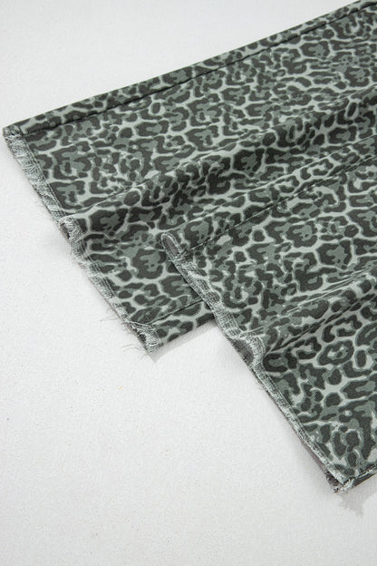 Hazel Blues® |  Gray Leopard Frayed Edge Wide Leg High Waist Jeans