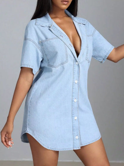 Hazel Blues® |  Button-Down Short Sleeve Denim Dress