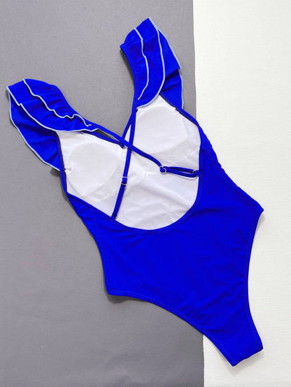 Hazel Blues® | Ruffled Crisscross Backless One-Piece Swimsuit