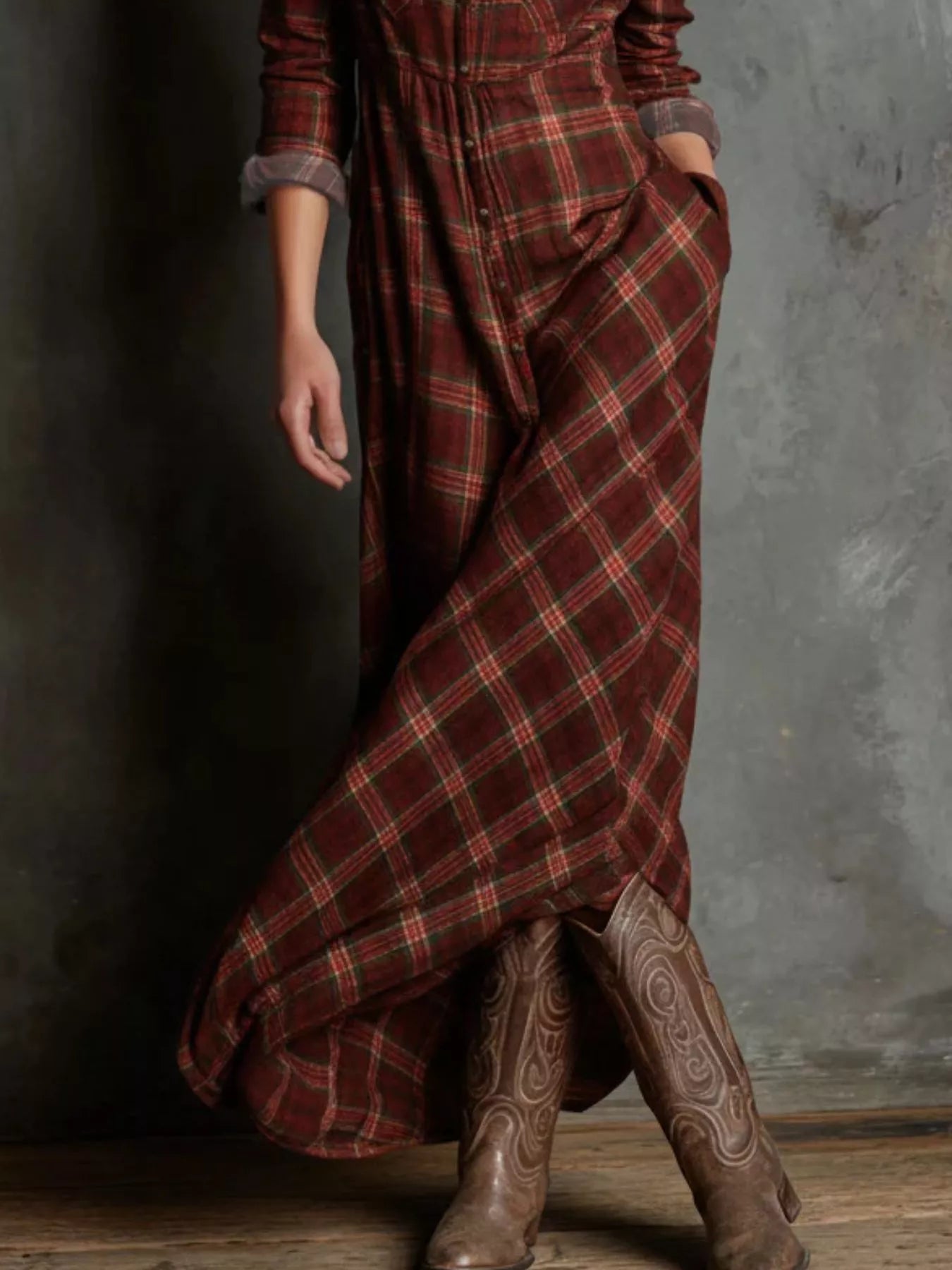 Hazel Blues® | Plaid Button-Down Maxi Dress
