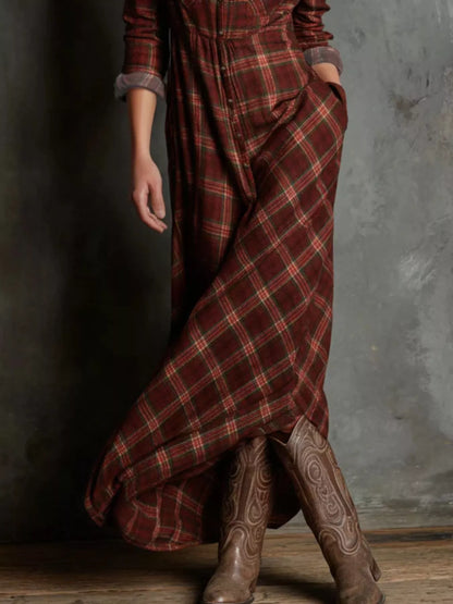 Hazel Blues® | Plaid Button-Down Maxi Dress