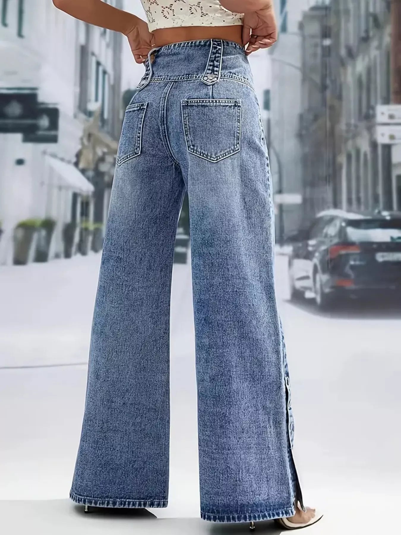 Hazel Blues® |  High Waist Button Decor Wide Leg Jeans