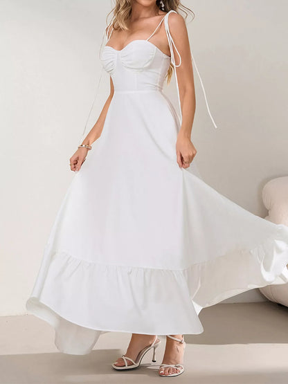 Hazel Blues® |  Sweetheart Neck Tie-Strap Ruffle Hem Maxi Dress