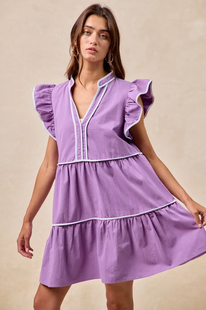 Hazel Blues® |  BiBi Gameday Theme Contrast Binding Ruffled Dress