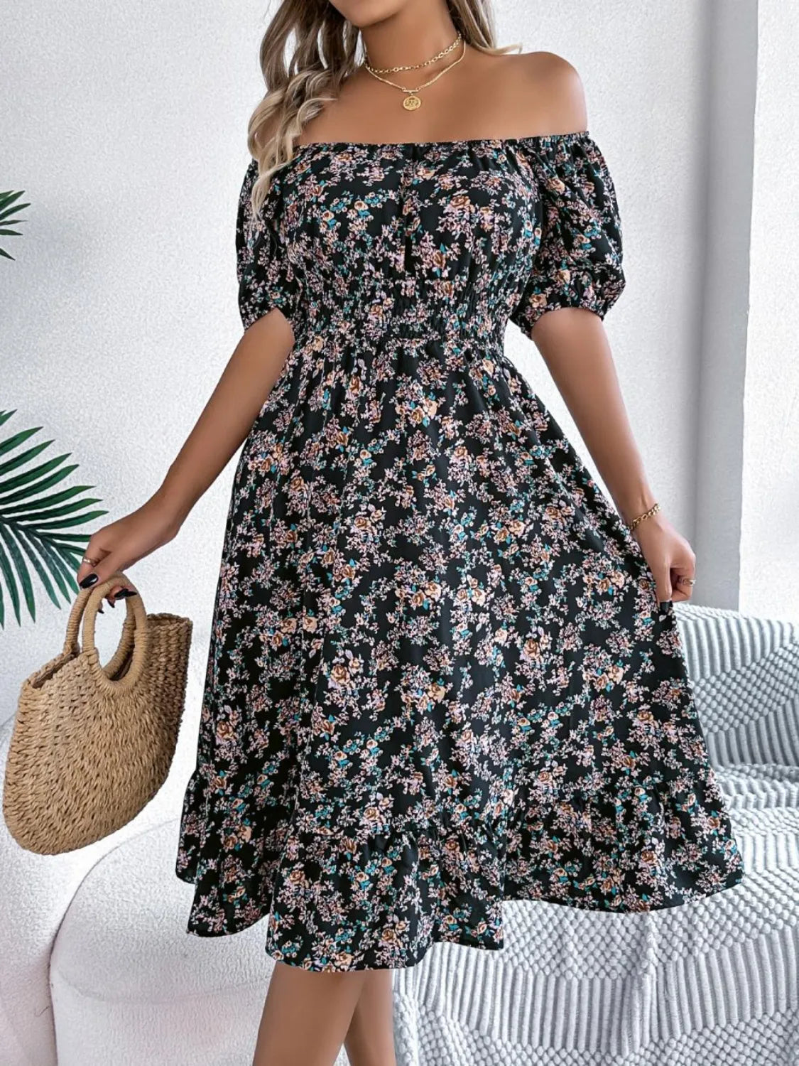 Hazel Blues® |  Ruffled Hem Floral Puff Sleeve Dress