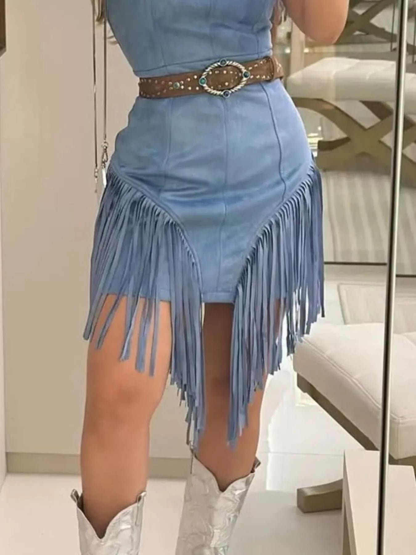 Hazel Blues® |  Sleeveless Fringed Mini Dress