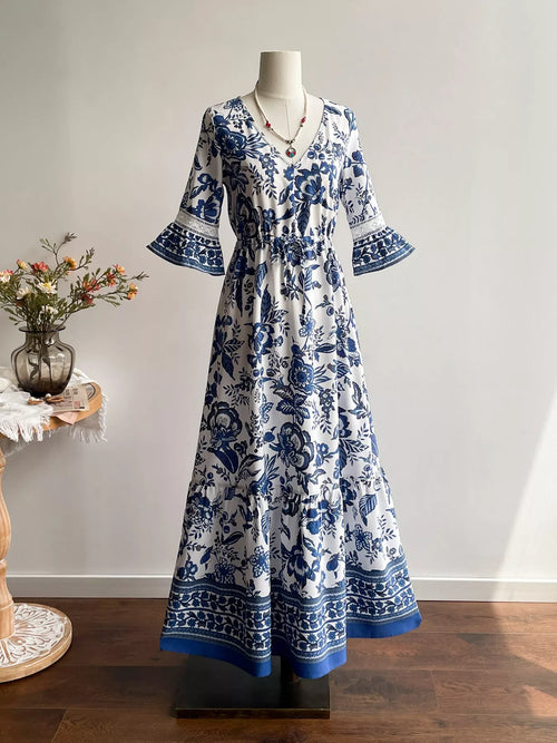 Hazel Blues® |  Floral Print V-Neck Flounce Sleeve Dress