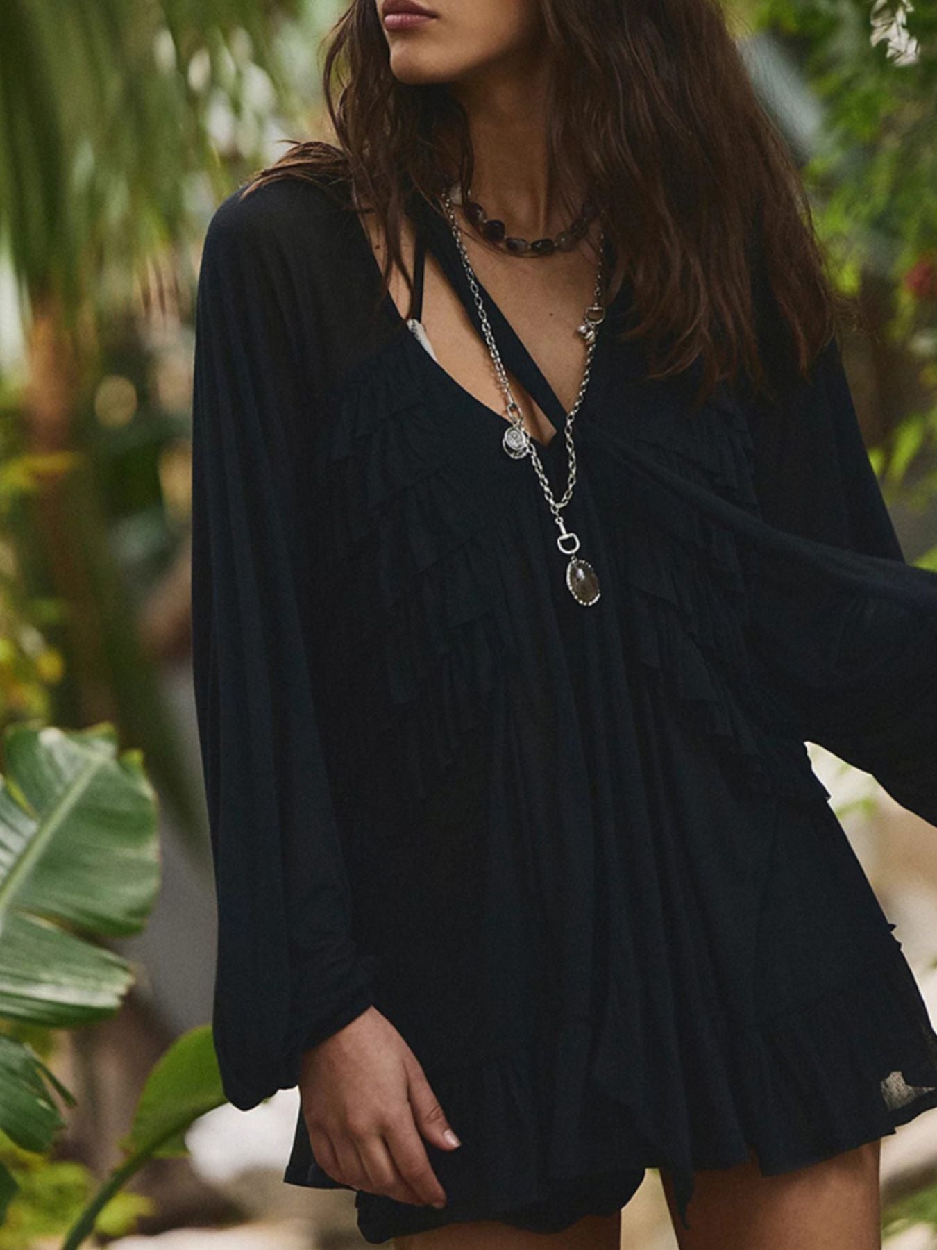 Hazel Blues® | Sheer Ruffle Trim Beach Cover-Up