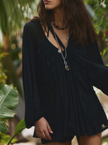 Hazel Blues® | Sheer Ruffle Trim Beach Cover-Up
