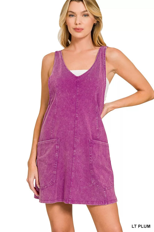 Hazel Blues® |  Zenana Acid Washed Overall Knit Mini Dress