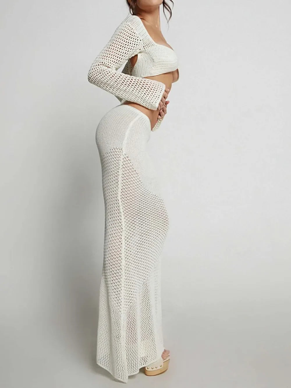 Hazel Blues® |  Tied Long Sleeve Top and Skirt Cover Up Set