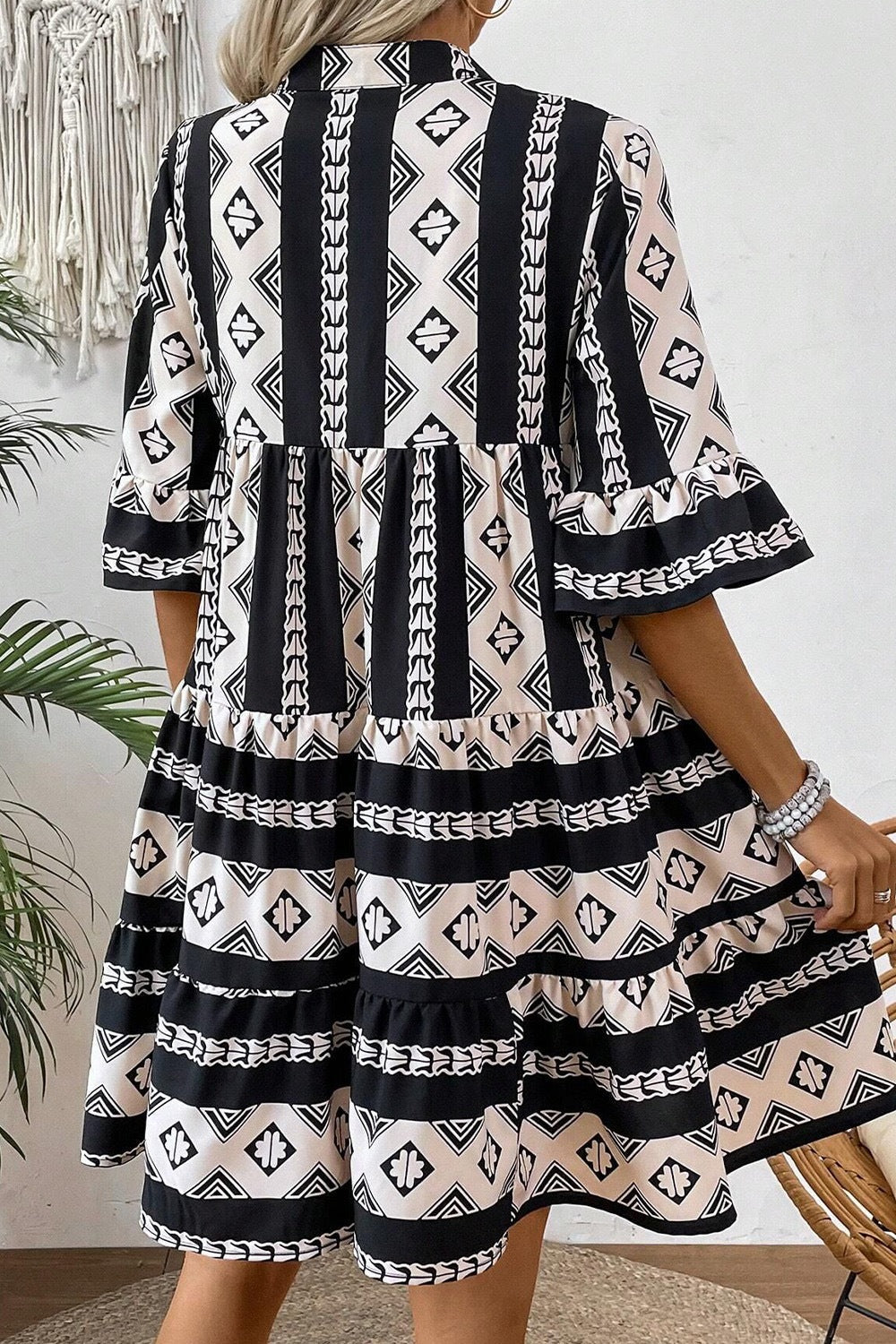 Hazel Blues® |  Geometric Print Ruffle Hem Mini Dress