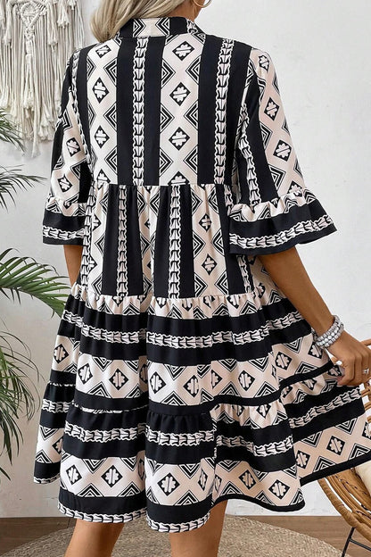 Hazel Blues® |  Geometric Print Ruffle Hem Mini Dress