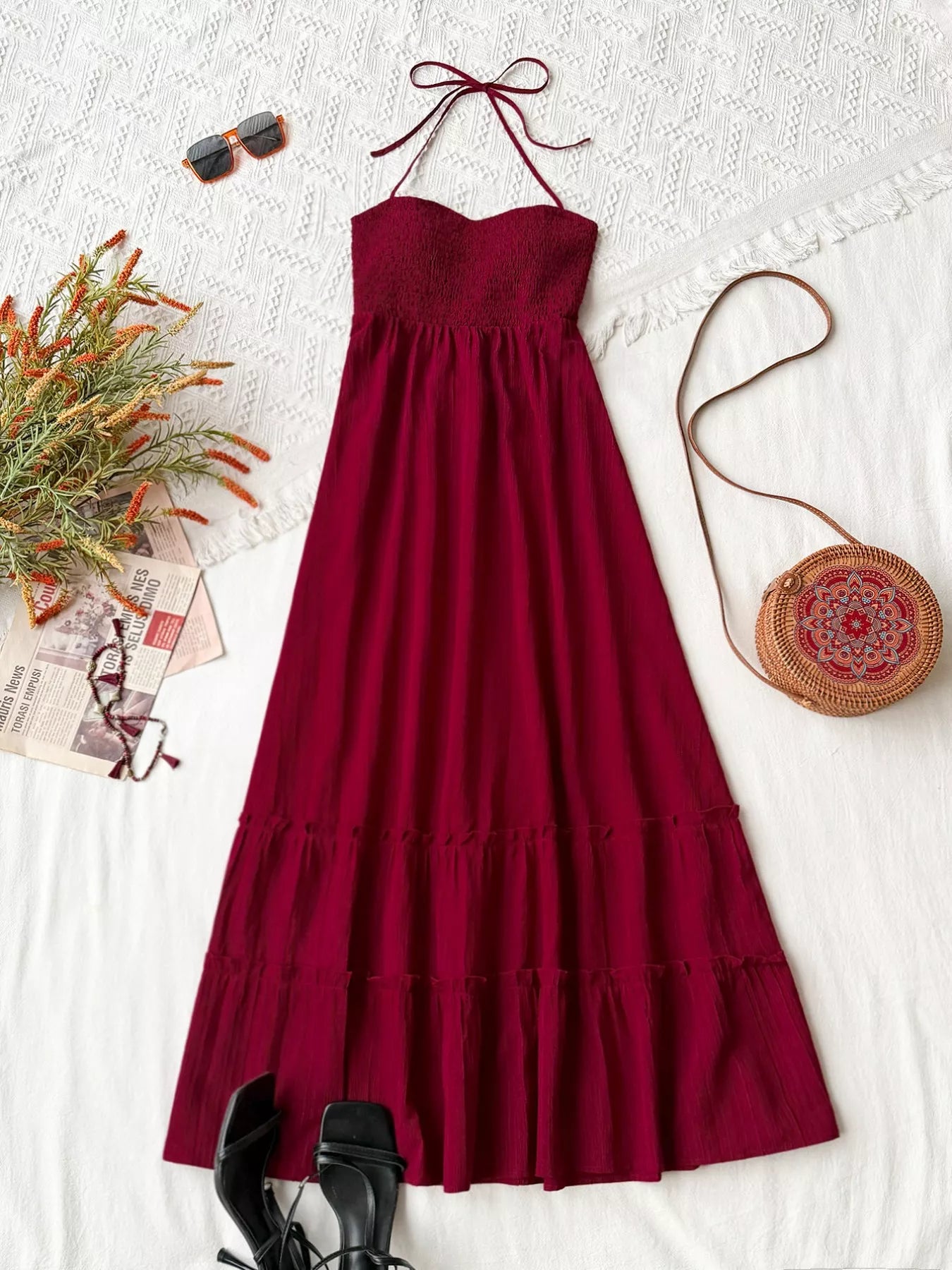 Hazel Blues® |  Sweetheart Neck Halter Neck Tiered Dress